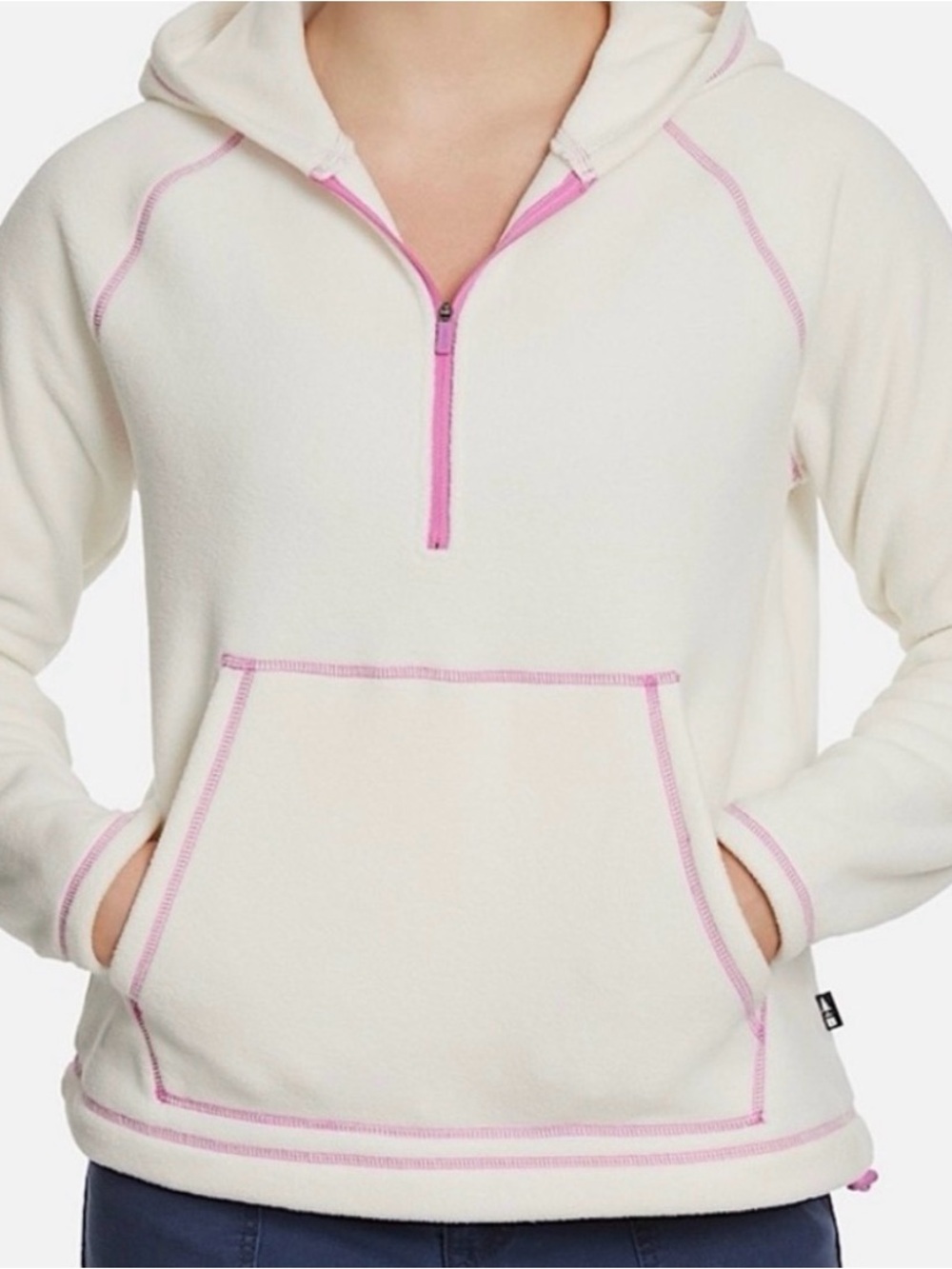 Bass Cream Hooded Fleece with Pink Stitch Accents